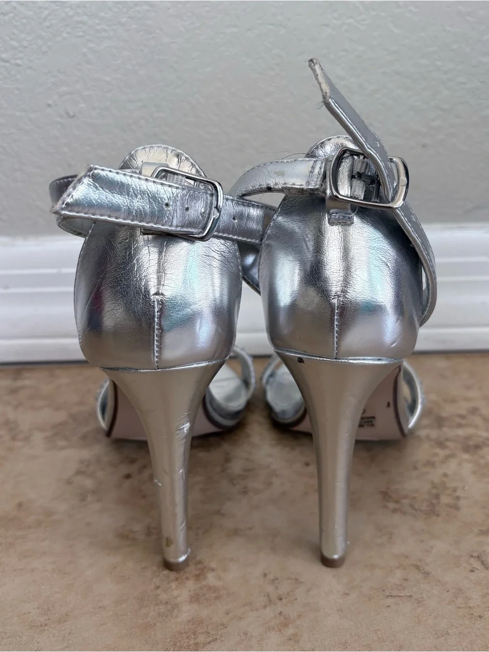Silver Rhinestone Ankle-Strap Women's Heels